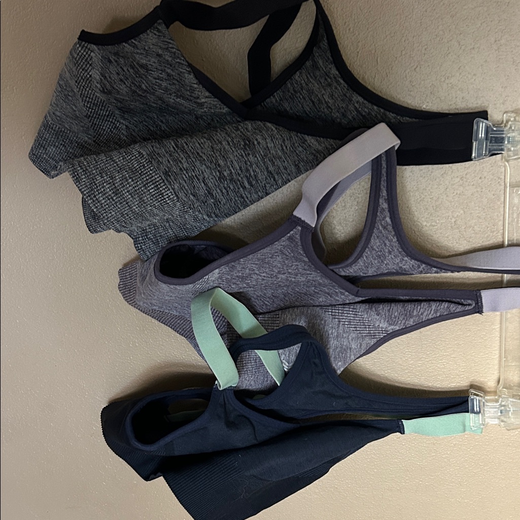 All In Motion Women's Sports Bras - Gray, Black, Blue. 3 Bras In Sz Lg